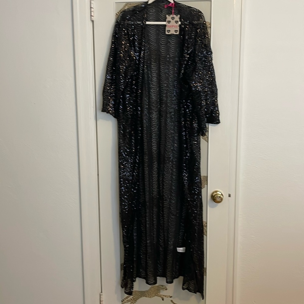 Sequined Coat, Duster. Long Black NEW with tag